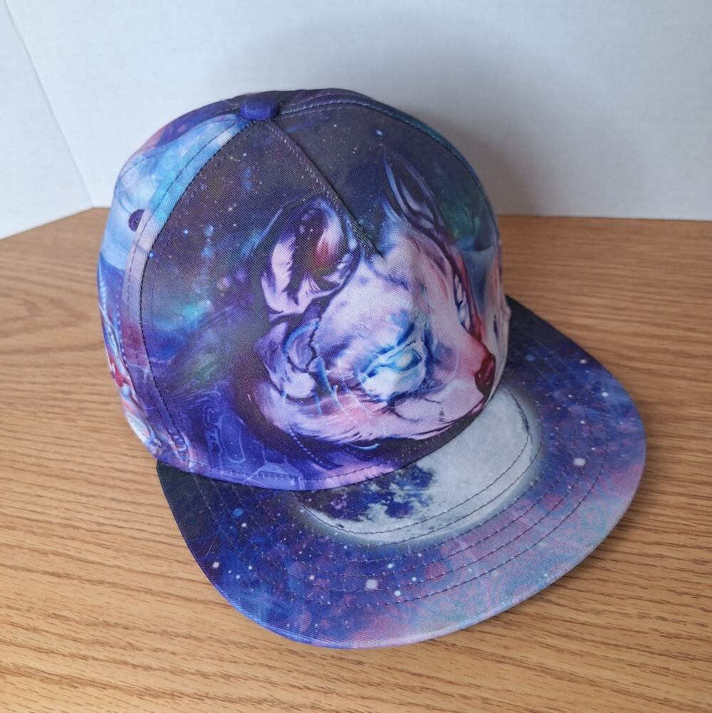 WUKE Galaxy Wolf Snapback Hat Rare All Over Cosmic Print NWOT Flat Bill Purple